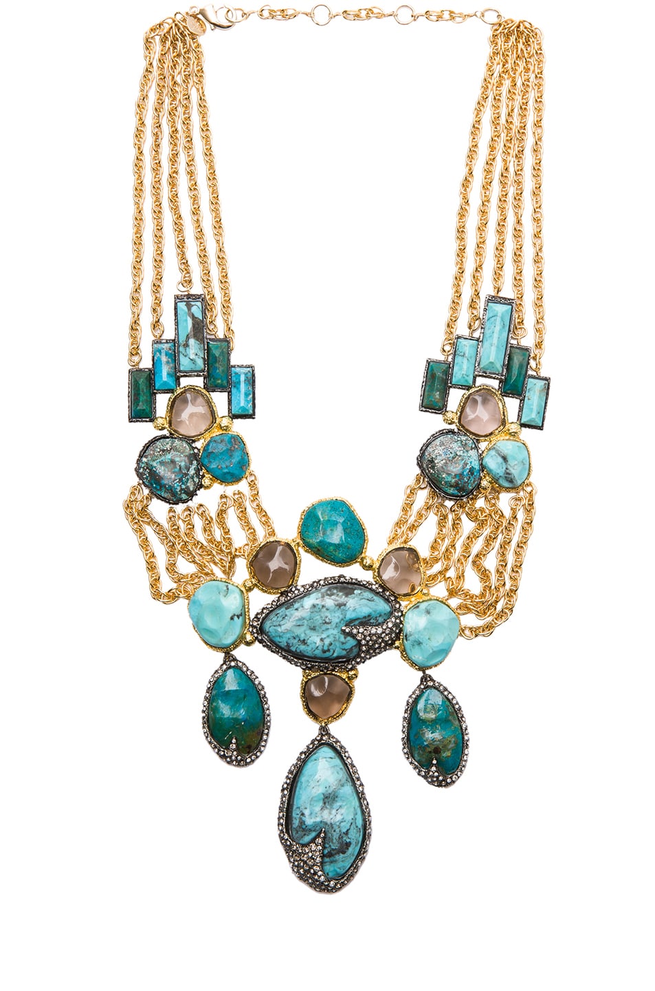 Image 1 of Alexis Bittar Large Chrysocolla Necklace in Cordova Gold & Antique Rhodium
