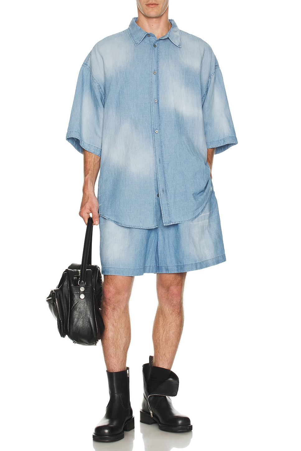 Image 1 of Acne Studios Ruxer Chambray Shorts in Mid Blue