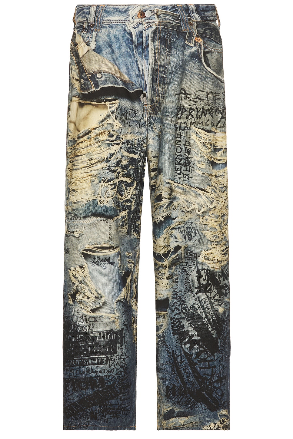 Image 1 of Acne Studios 2023m Torn Scribble Trompe L'oeil Denim Jeans in Mid Blue