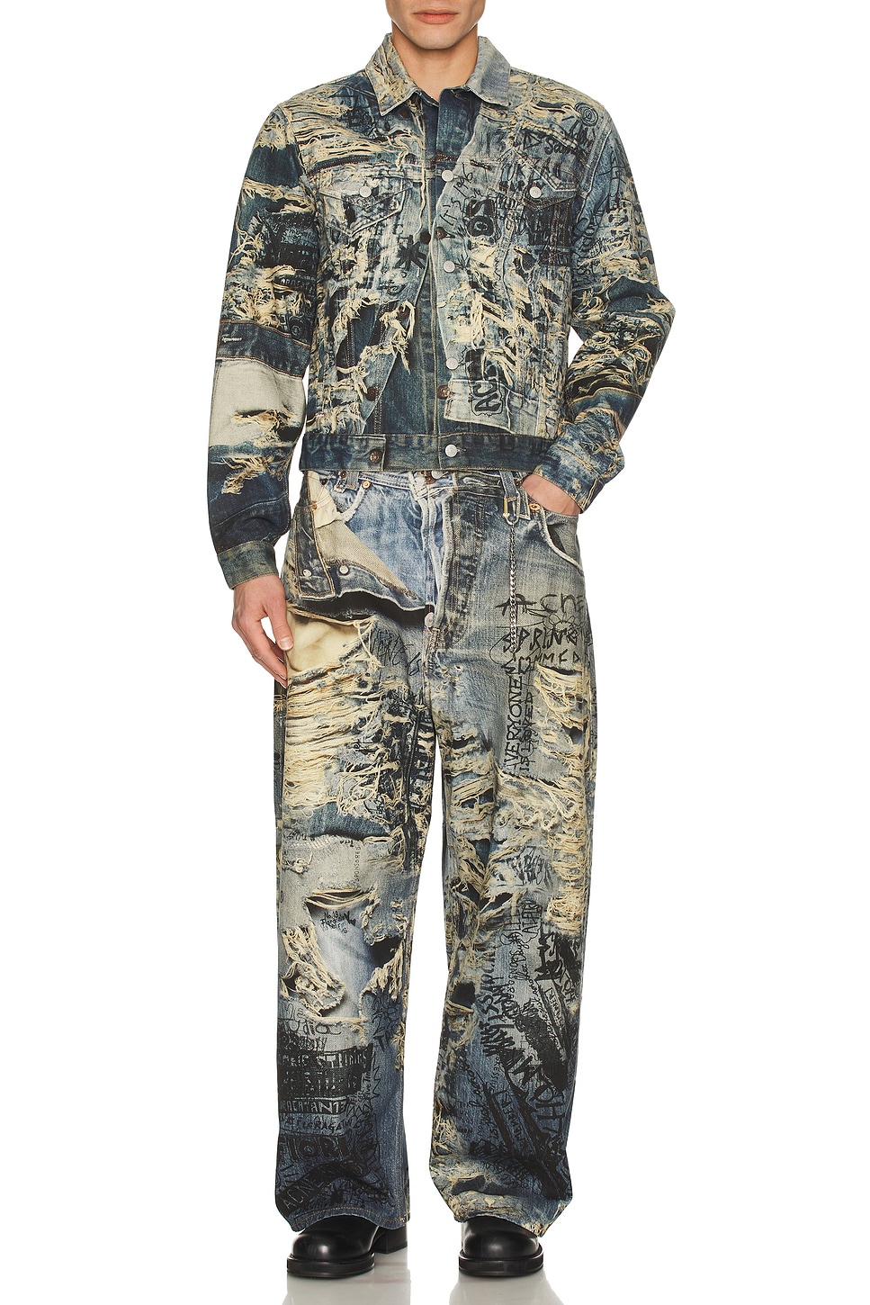 Image 1 of Acne Studios 2023m Torn Scribble Trompe L'oeil Denim Jeans in Mid Blue
