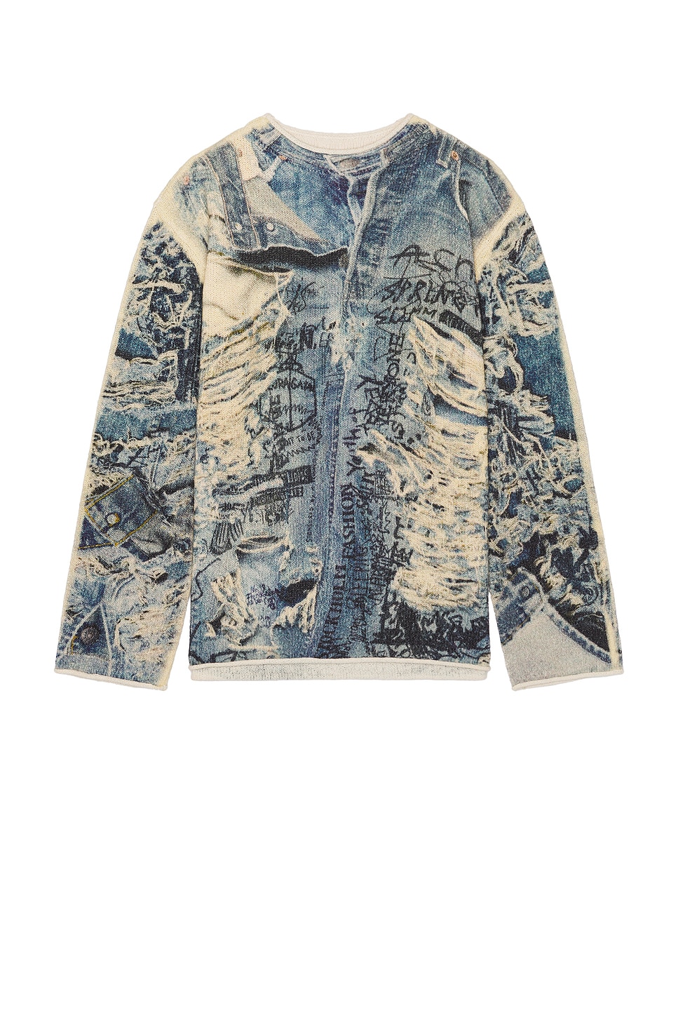 Image 1 of Acne Studios Karvian Trompe L'oeil Denim Sweater in Denim Blue