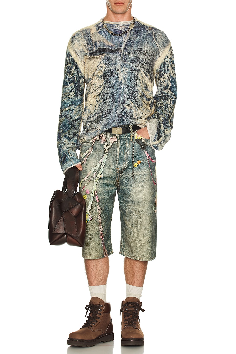 Image 1 of Acne Studios Karvian Trompe L'oeil Denim Sweater in Denim Blue