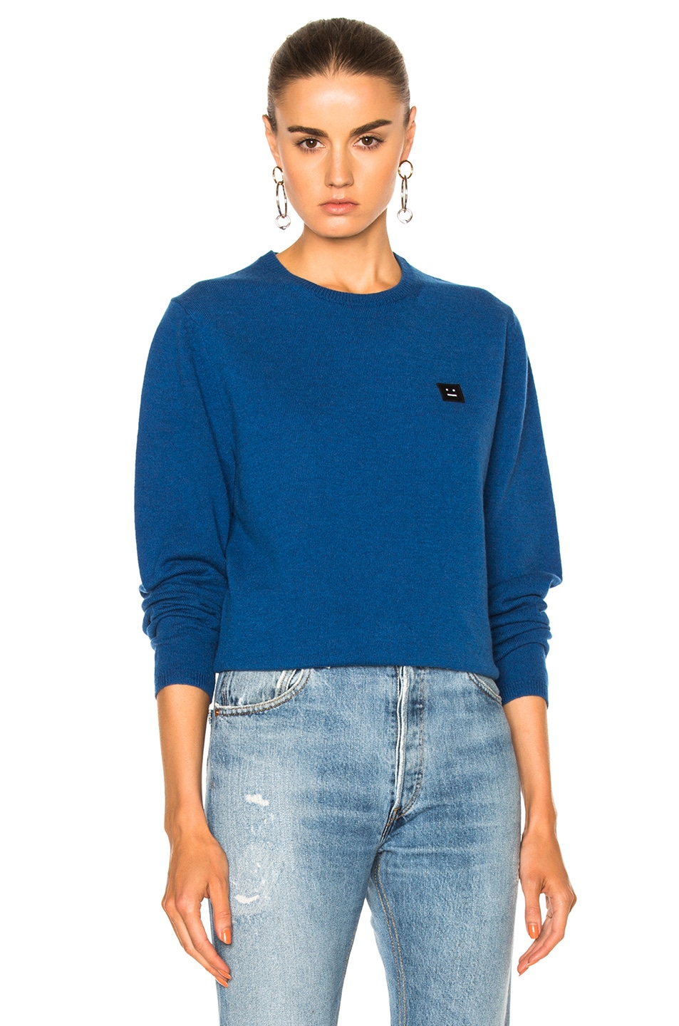Image 1 of Acne Studios Dasher Face Sweater in Teal Blue