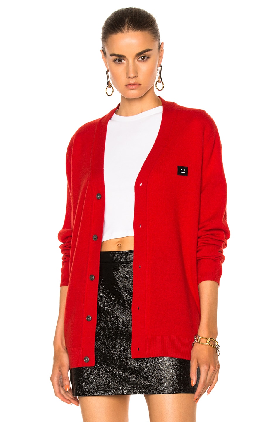 Image 1 of Acne Studios Dasher Face Cardigan in Vermillion Red