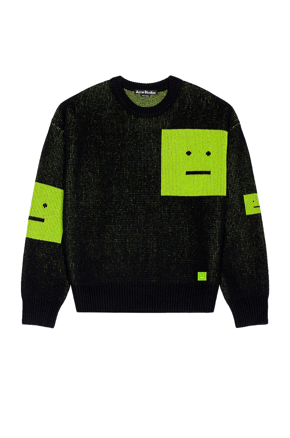Image 1 of Acne Studios Face Knit in Black & Fluo Green