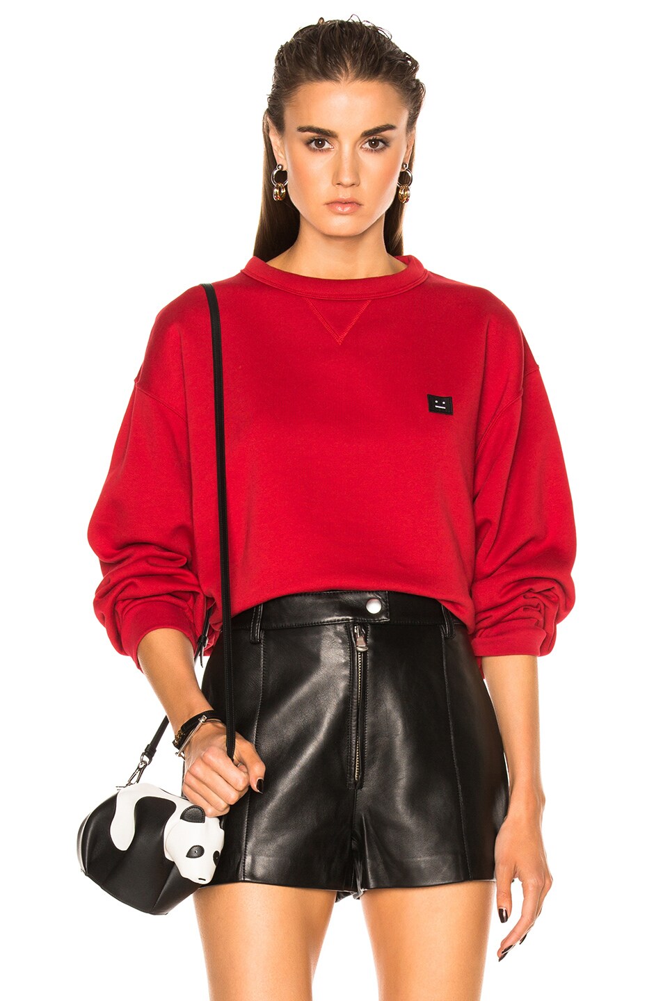 Image 1 of Acne Studios Fint Face Sweatshirt in Vermillion Red