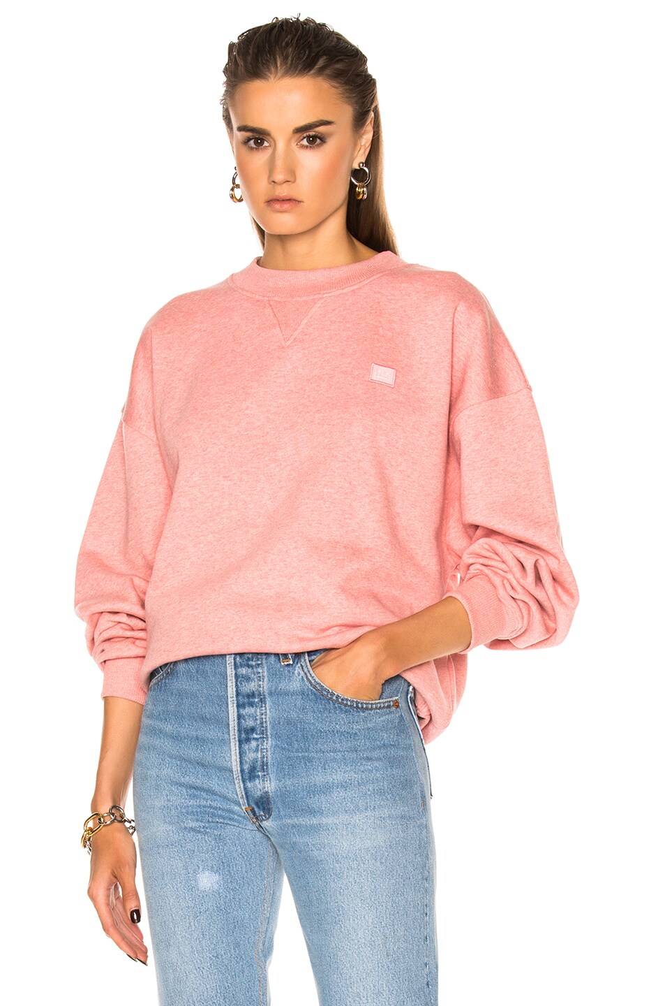 Image 1 of Acne Studios Yana Face Sweatshirt in Pink Melange