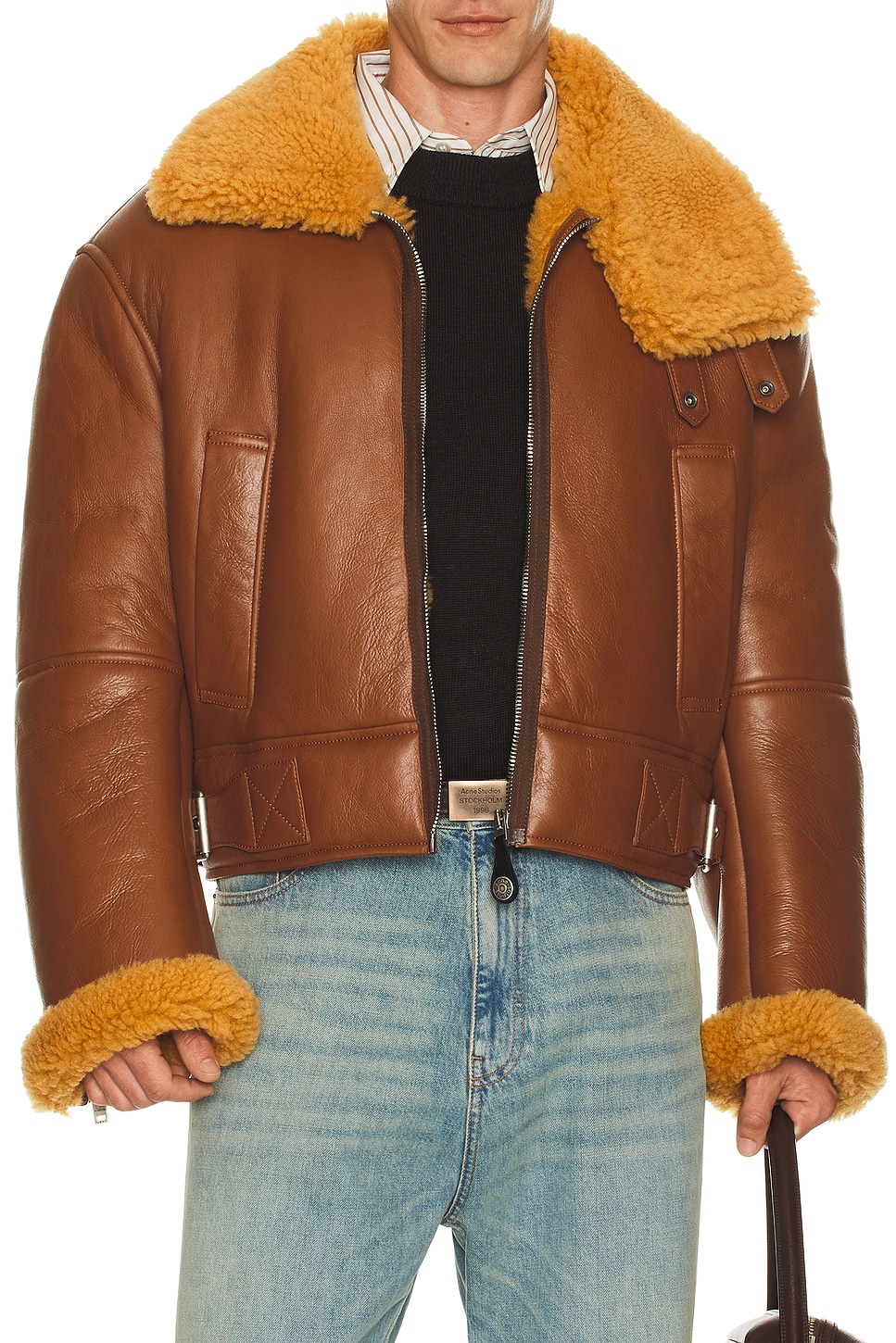 Image 1 of Acne Studios Lhovy Shearling Jacket in Rust Brown