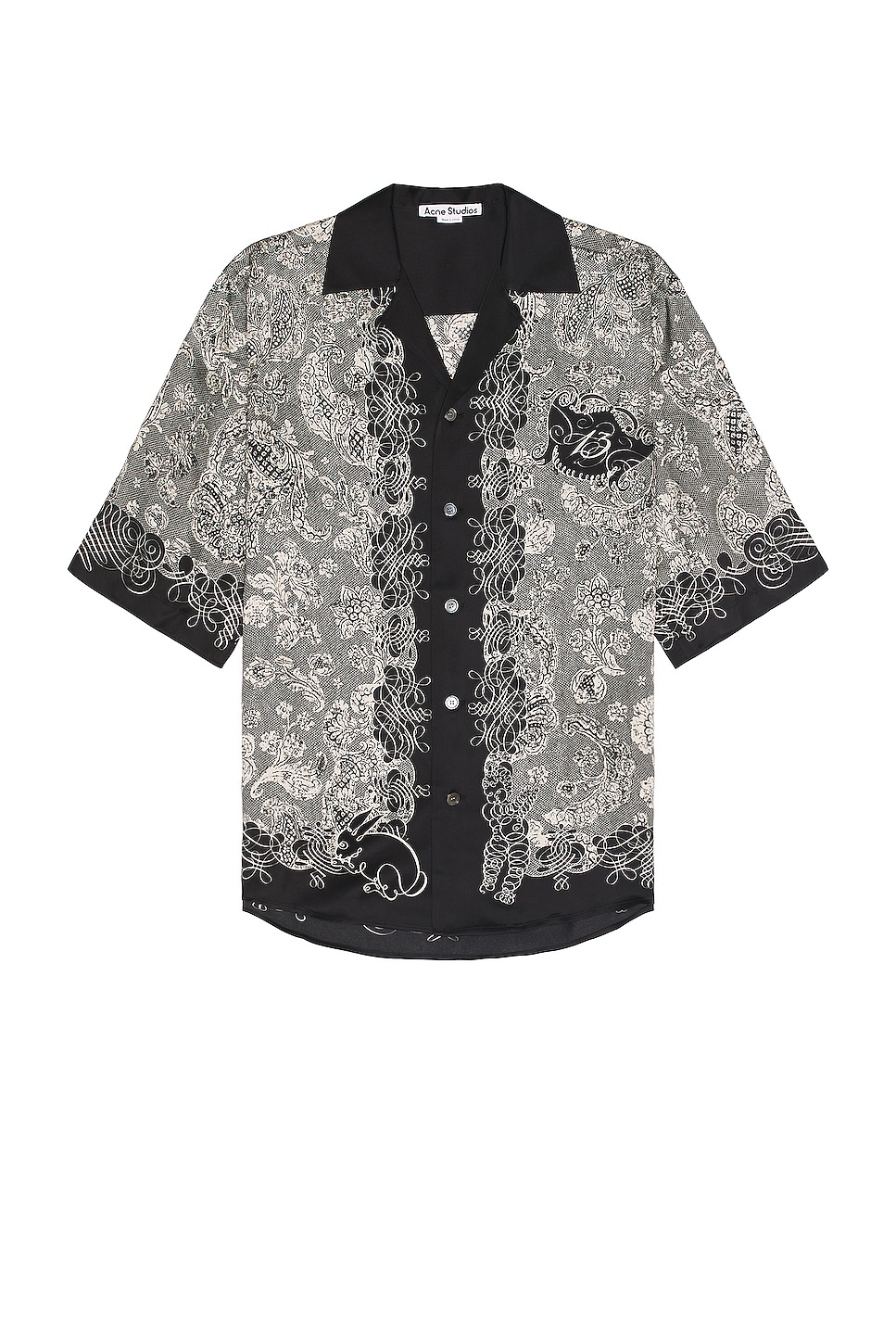 Image 1 of Acne Studios Short Sleeve Print Shirt in Black & Ecru