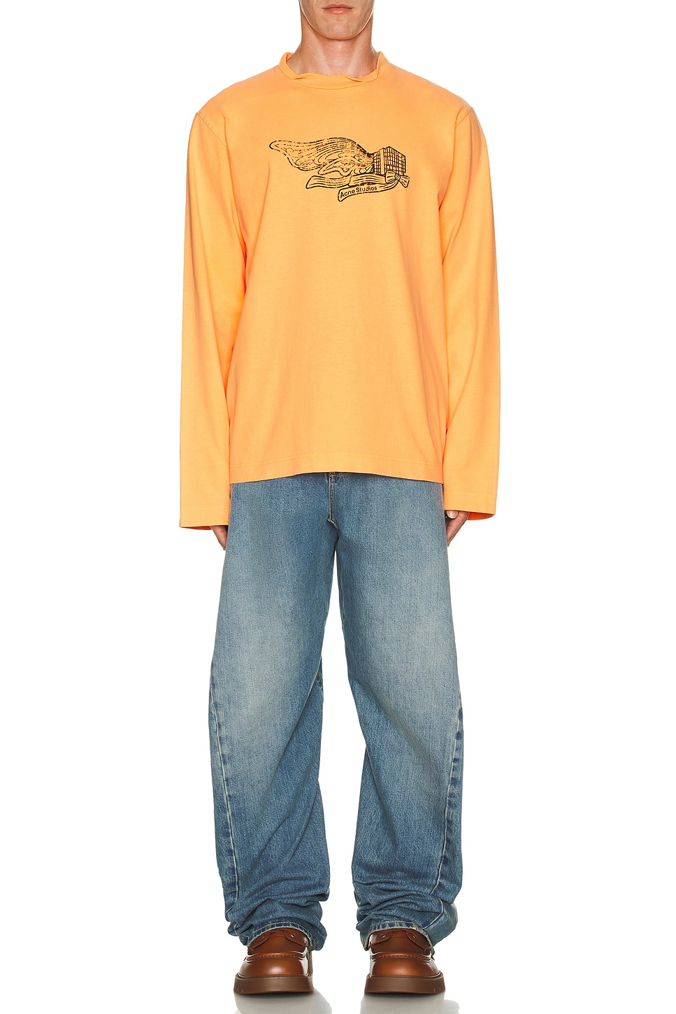 Image 1 of Acne Studios Long Sleeve T-Shirt in Neon Orange