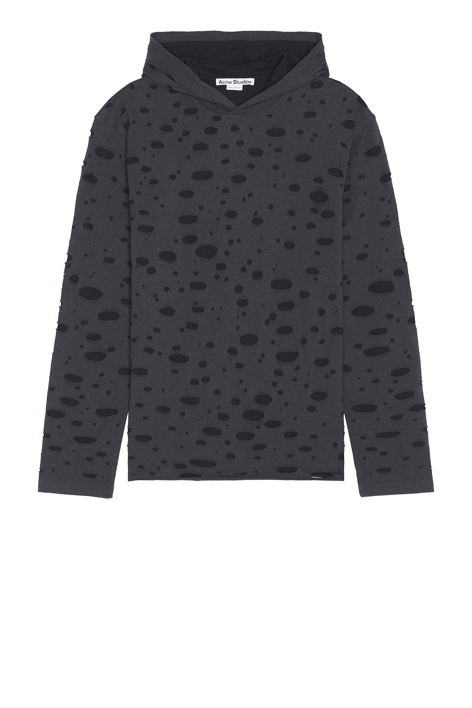 Image 1 of Acne Studios Trashed Hooded Long Sleeve Tee in Faded Black