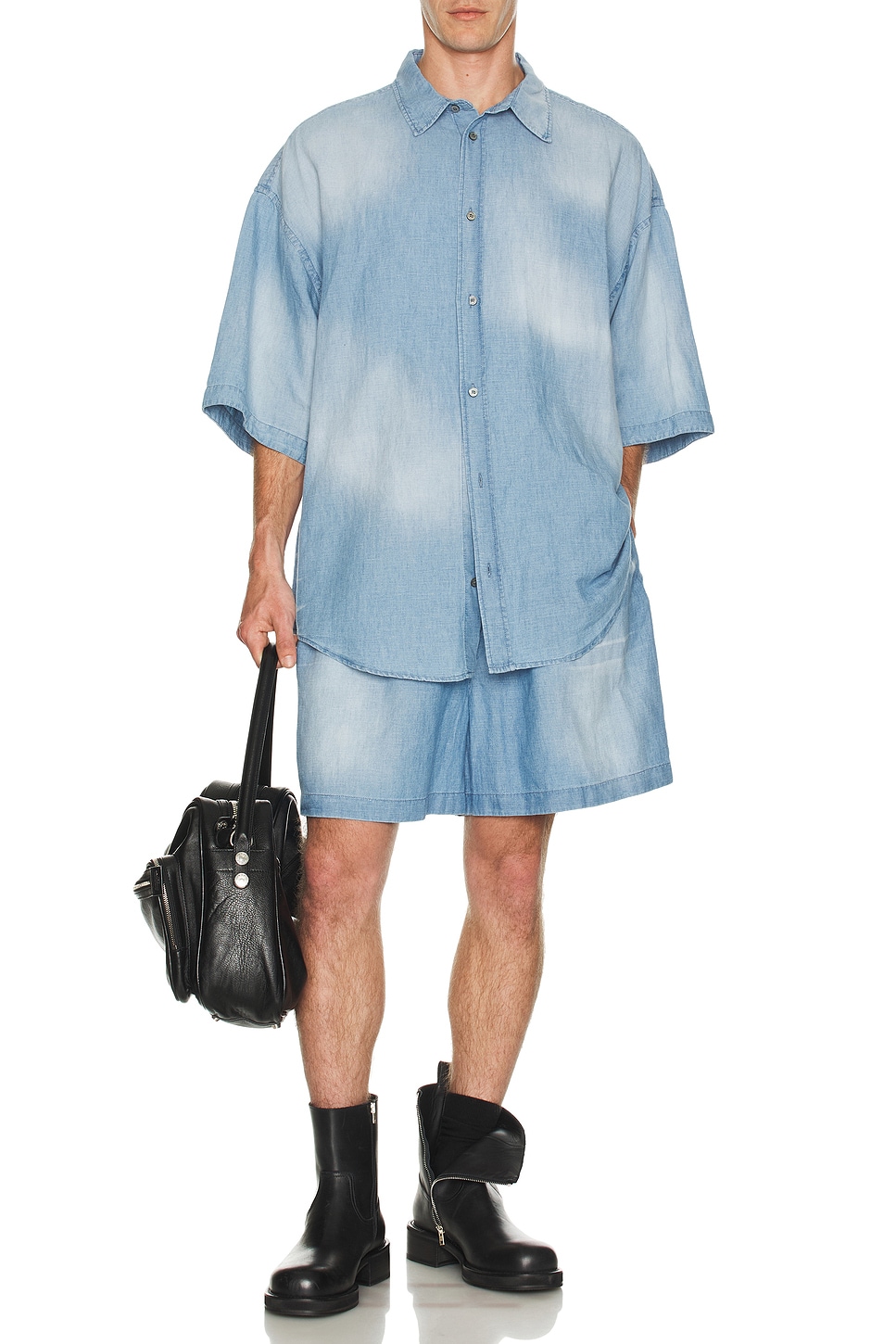 Image 1 of Acne Studios Setar Chambray Short Sleeve Shirt in Mid Blue