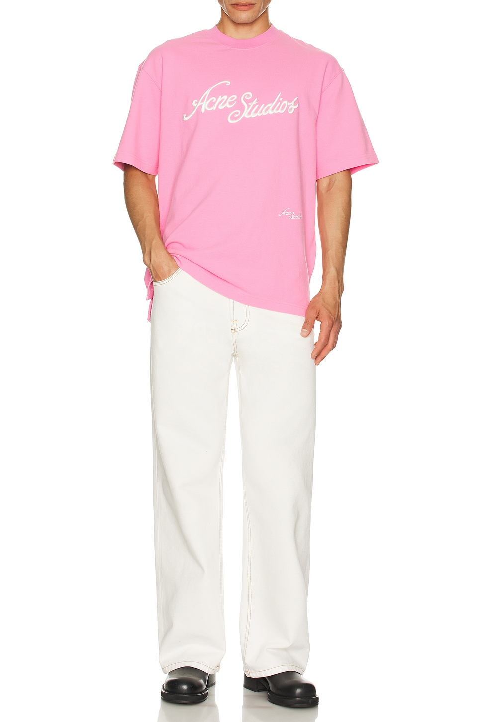 Image 1 of Acne Studios Logo T-Shirt in Bubble Pink
