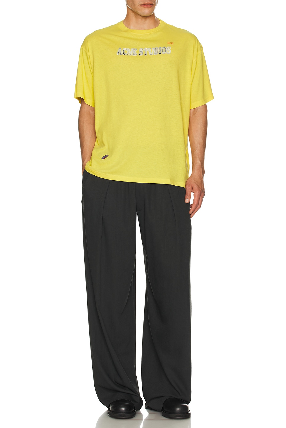 Image 1 of Acne Studios Edra Embroidered T-Shirt in Bright Yellow