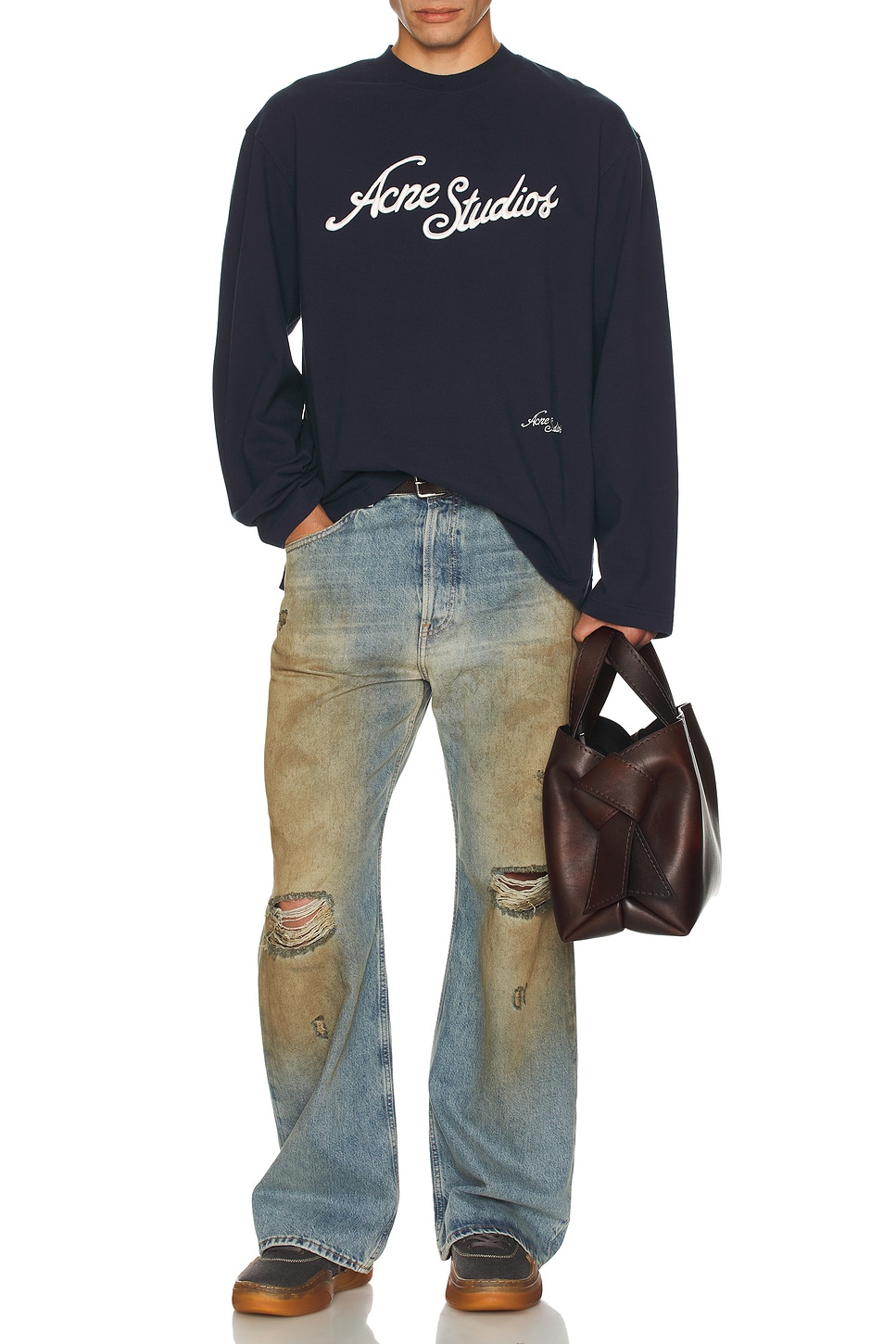 Image 1 of Acne Studios Long Sleeve Logo T-Shirt in Deep Blue