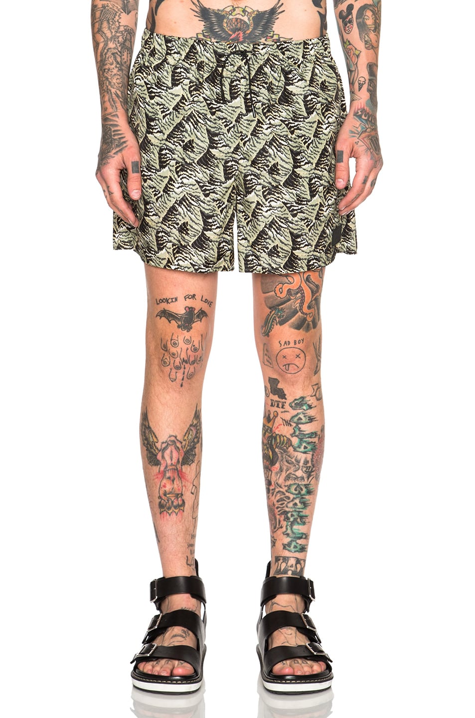 Image 1 of Acne Studios Perry Print Swim Trunks in Green Tiger