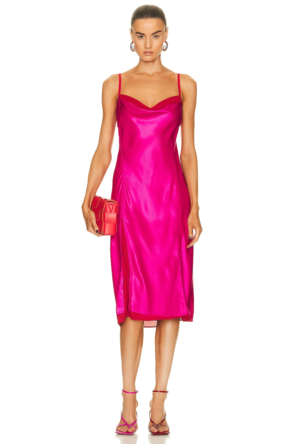 Image 1 of Acne Studios Cowl Neck Midi Dress in Fuchsia Pink