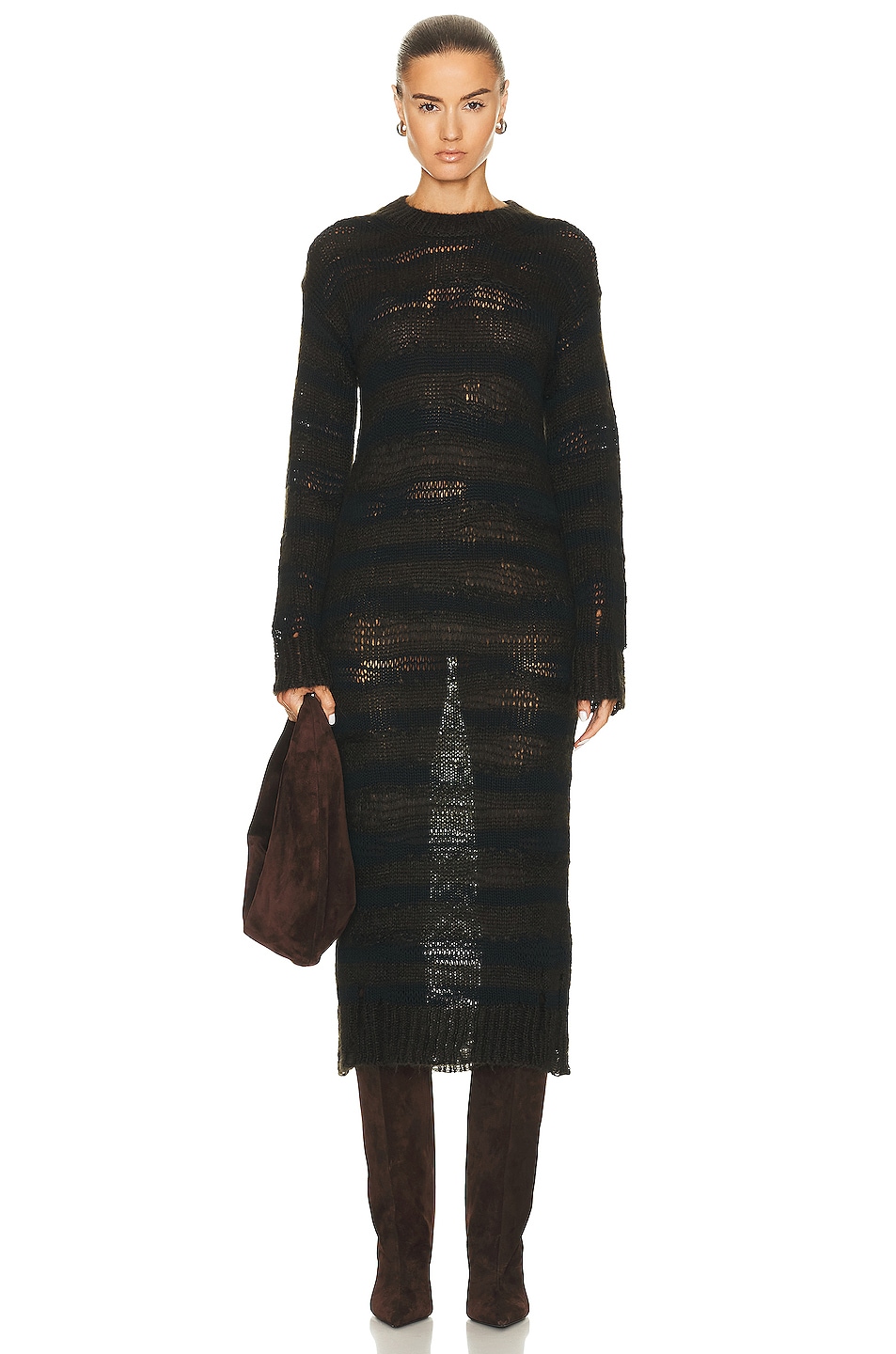 Image 1 of Acne Studios Long Sleeve Dress in Warm Charcoal Grey & Black