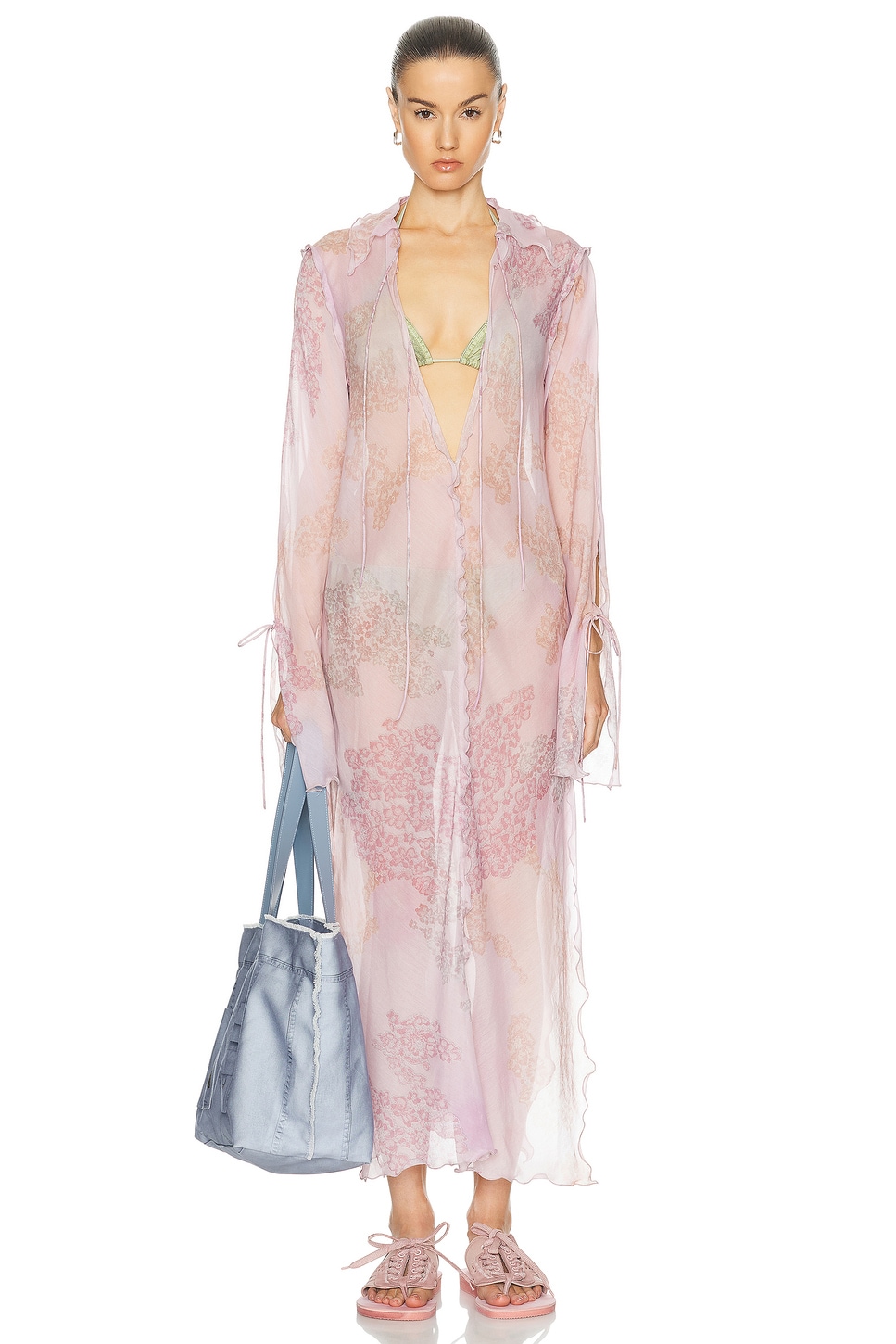 Image 1 of Acne Studios Daftan Lace Camo Long Sleeve Dress in Pink