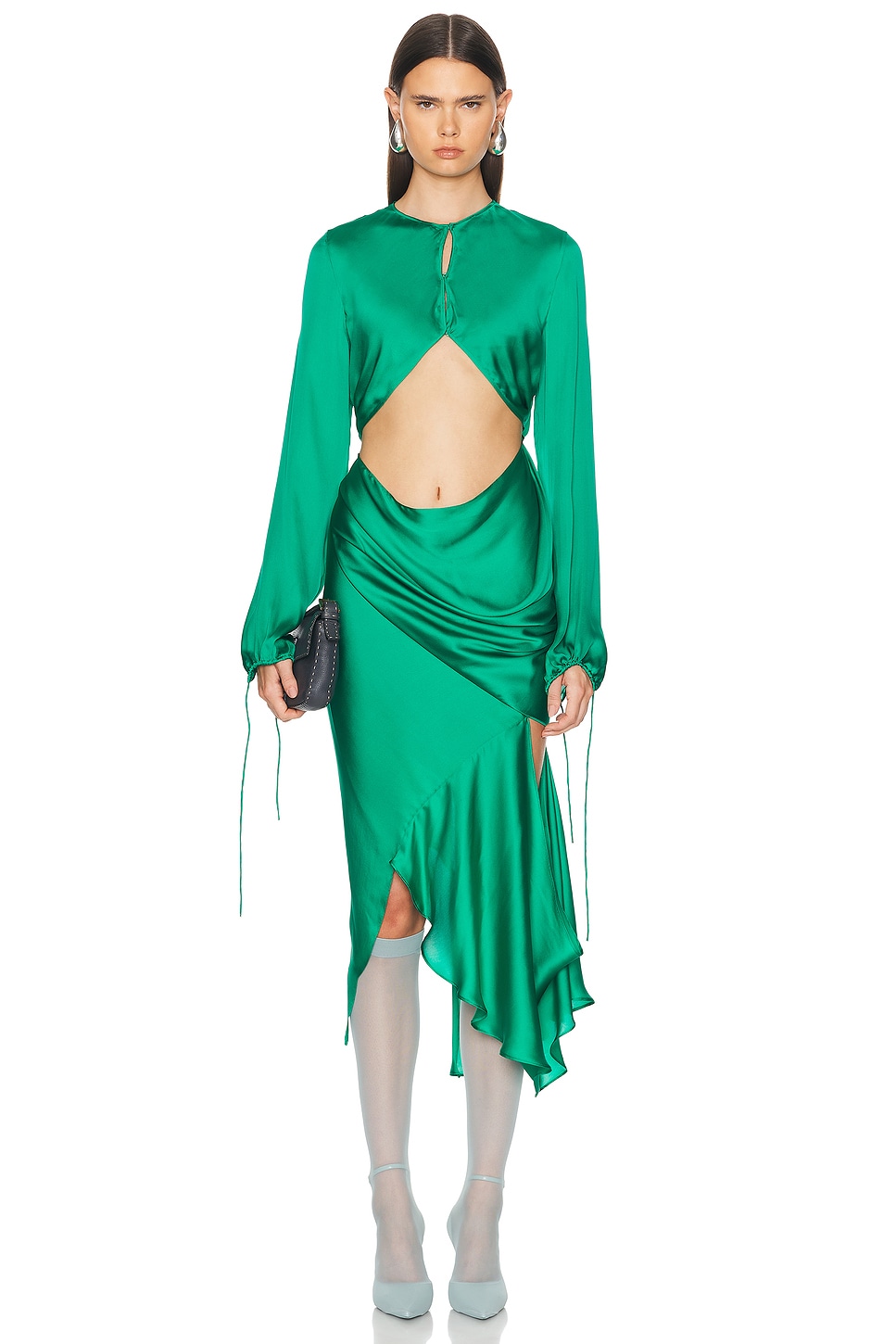Image 1 of Acne Studios Silk Fluid Dress in Jade Green