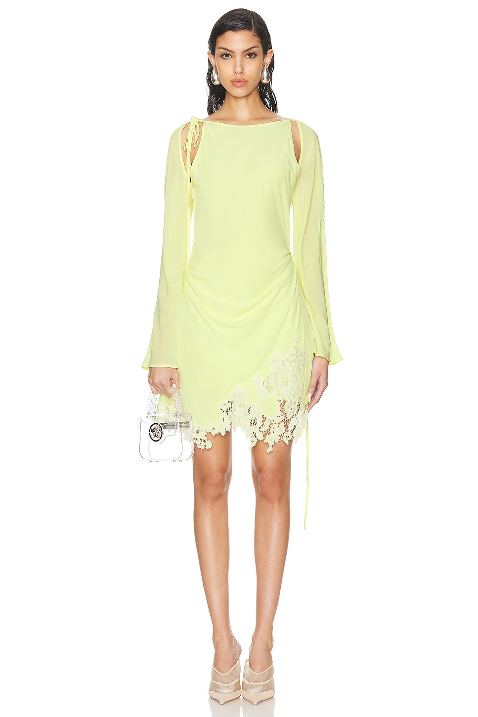 Image 1 of Acne Studios Derika Long Sleeve Mini Dress in Fluo Yellow