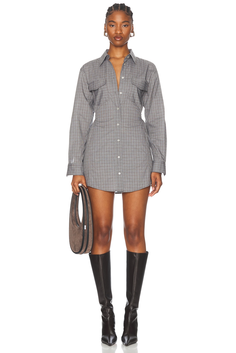 Image 1 of Acne Studios Dara Shirt Dress in Multi Grey