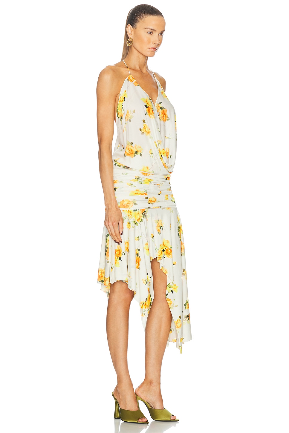 Acne Studios Dikata Floral Asymmetric Midi Dress In Orange & White