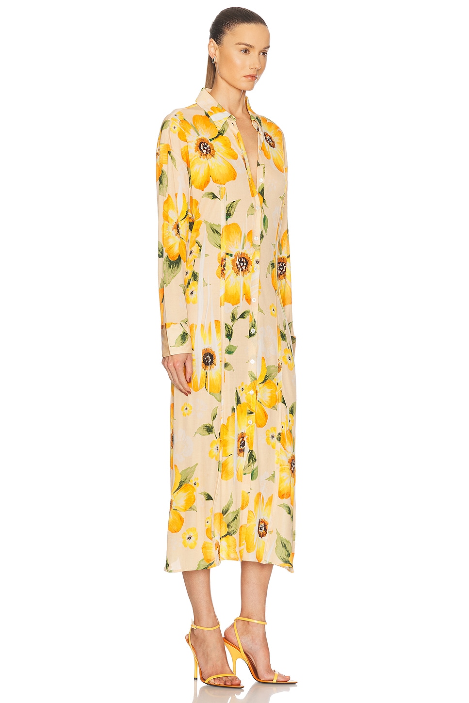 Acne Studios Orange Button-up Printed Midi Dress In Orange Multi