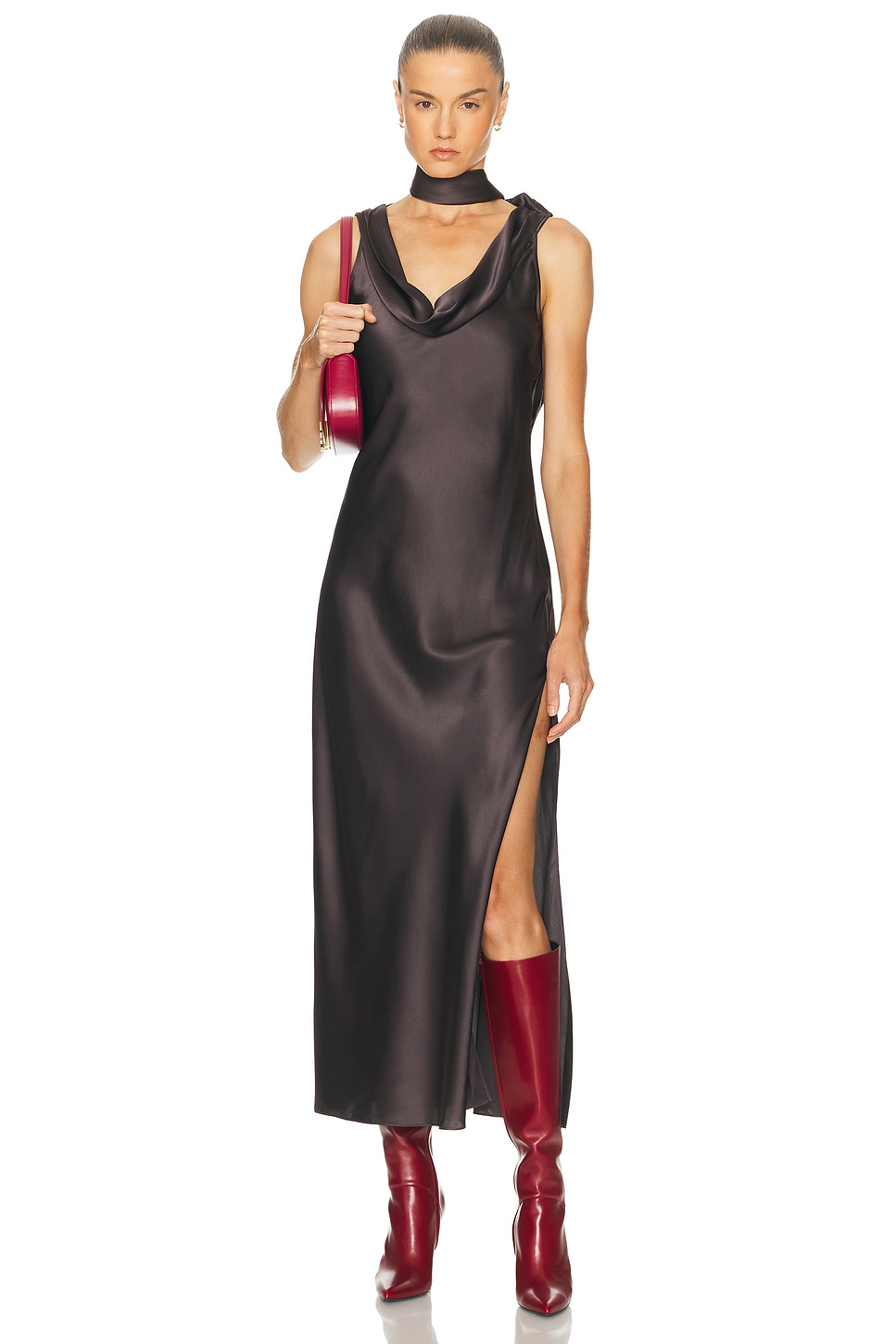 Image 1 of Acne Studios Dotti Silk Slip Dress in Graphite Grey