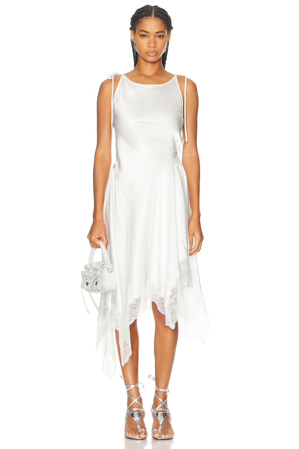 Doyla Satin Lace Dress in White