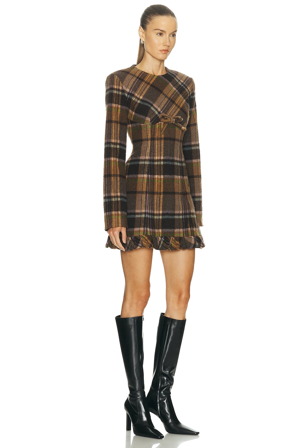 Acne Studios Delfin Plaid Long Sleeve Wool Blend Minidress In Multi