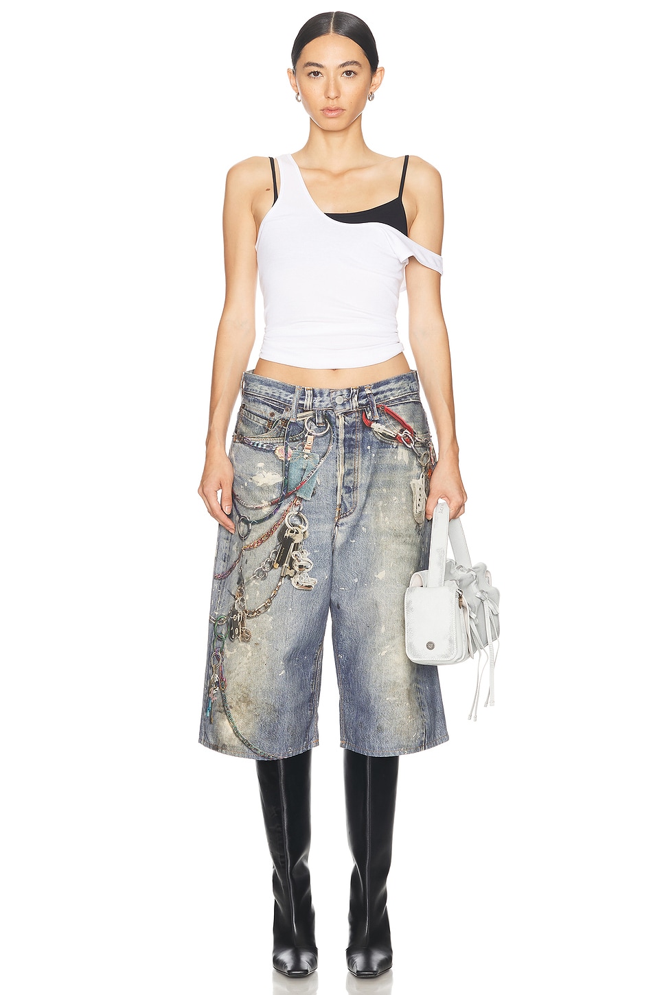 Acne Studios Judda Keychains Denim Short in Mid Blue | FWRD