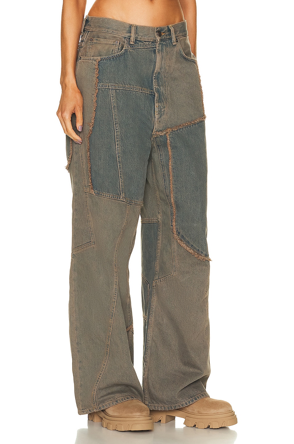 Acne Studios Wide Leg Jean in Dark Brown & Beige | FWRD