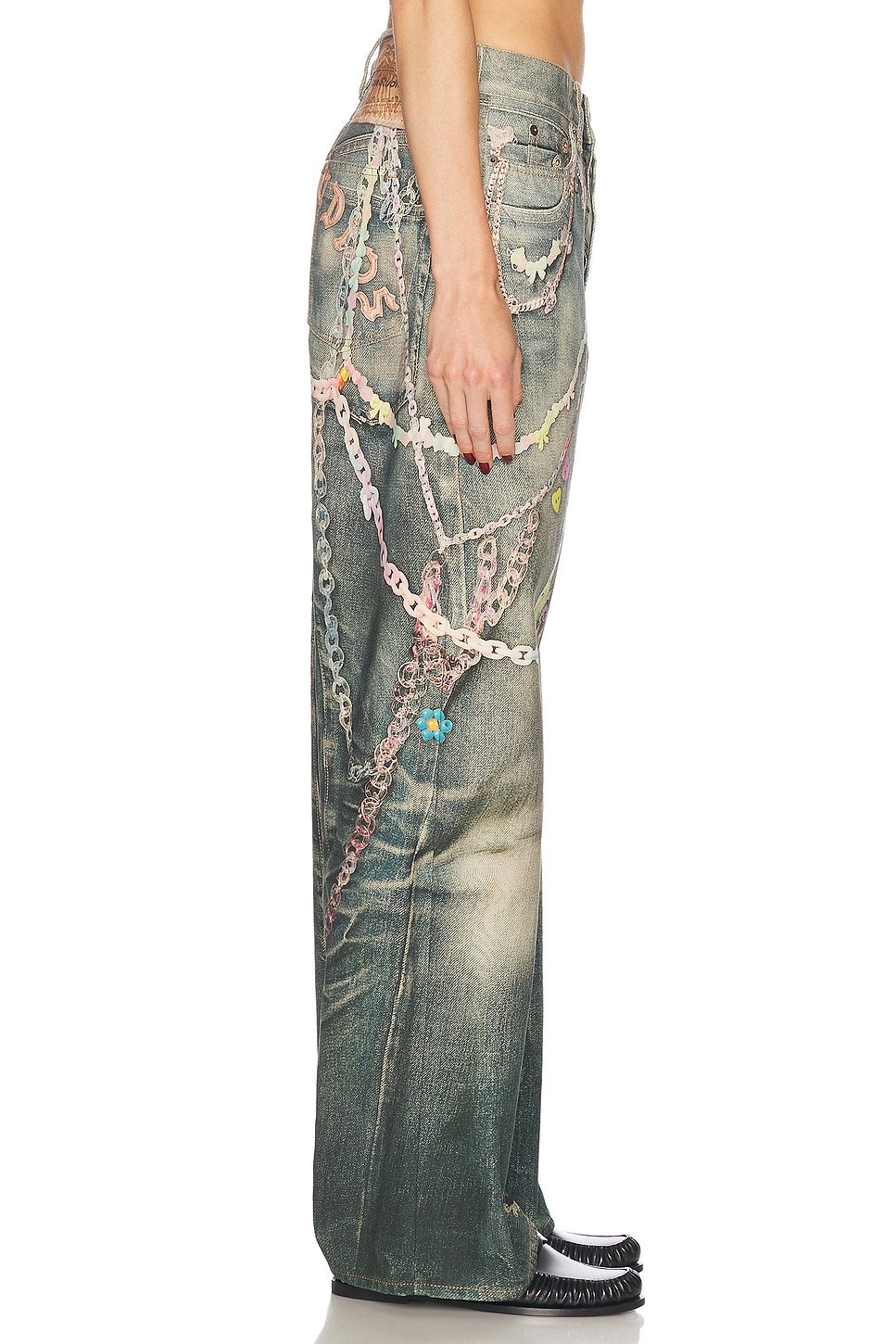 Acne Studios Keychain-print Wide-leg Jeans In Mid Blue