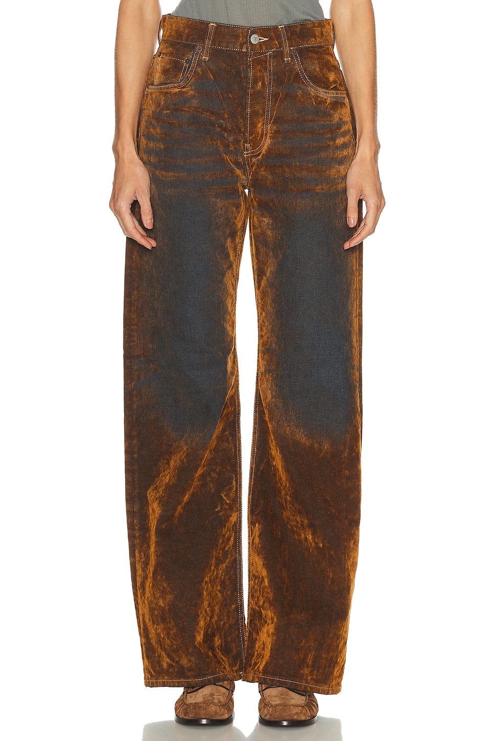 Image 1 of Acne Studios 2021f Flocked Wide Leg in Rust Brown