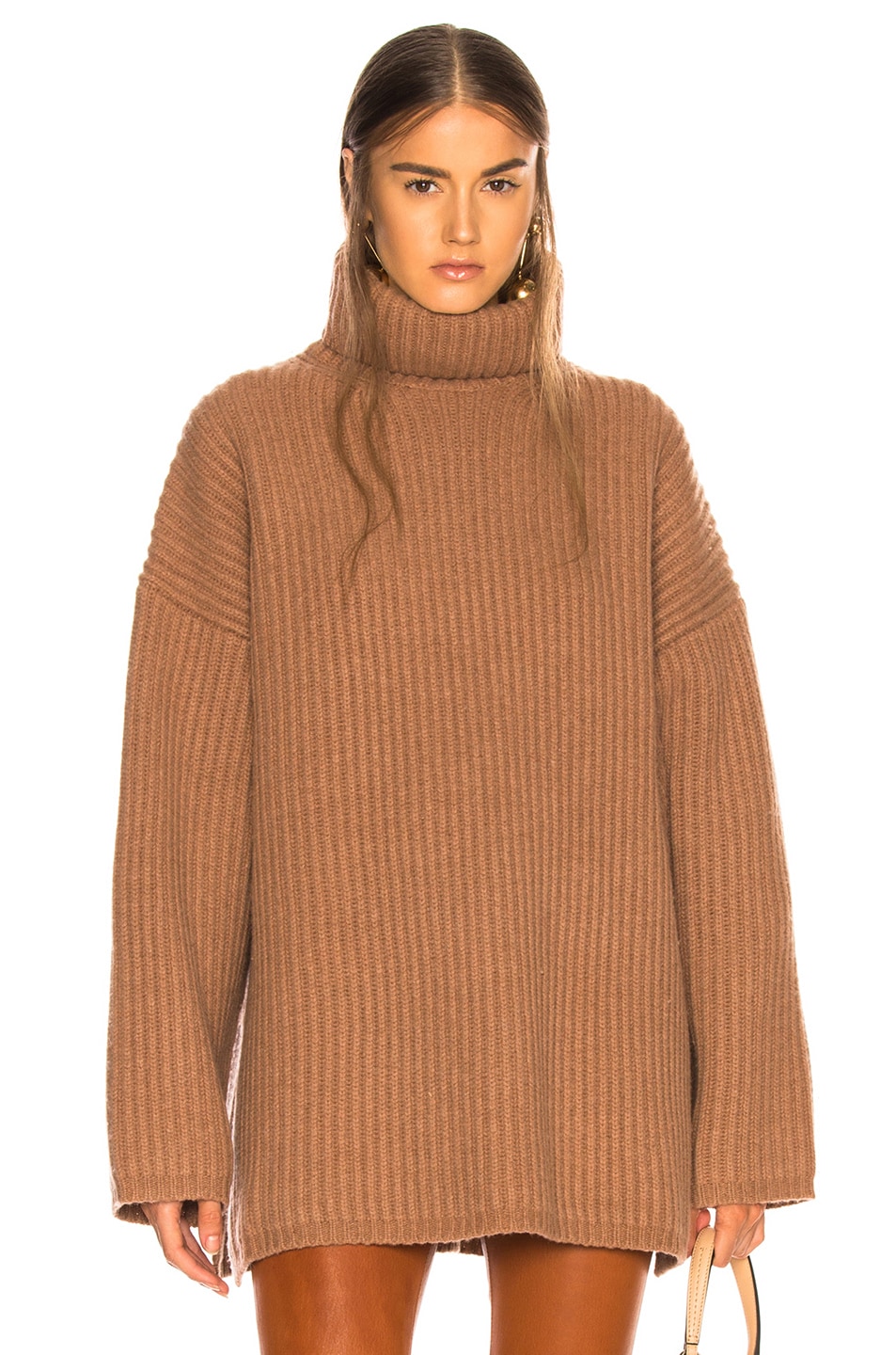 Image 1 of Acne Studios Oversized Turtleneck Sweater in Caramel Brown