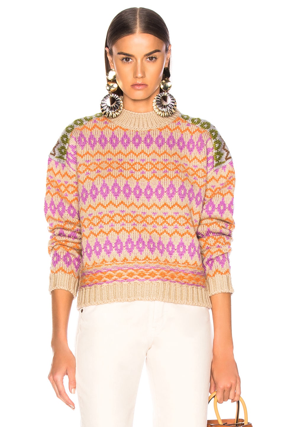 Image 1 of Acne Studios Pattern Sweater in Beige & Pink