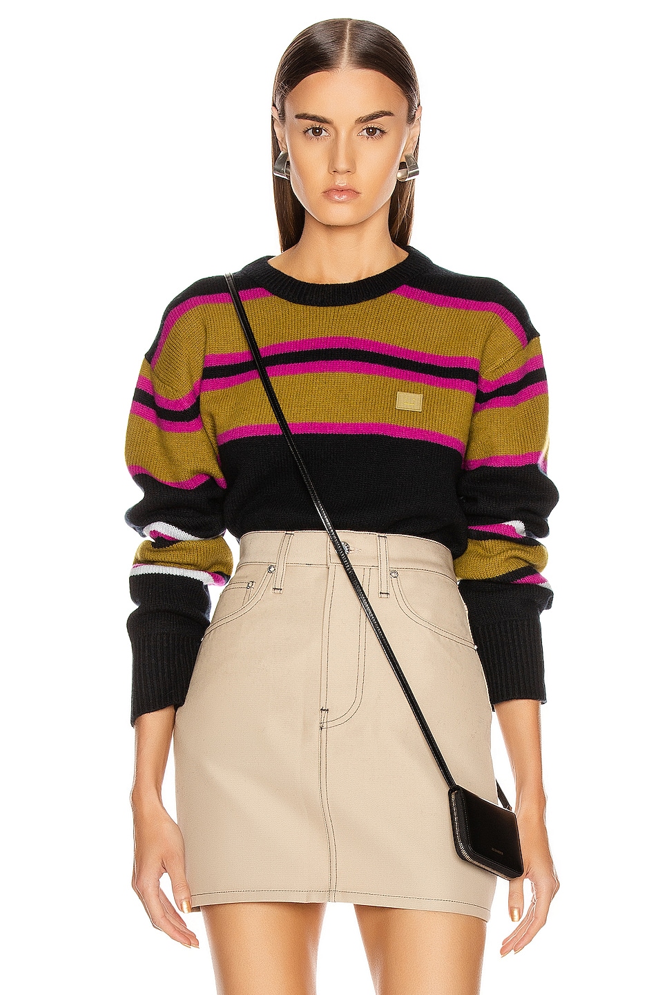 Image 1 of Acne Studios Nimah Stripe Face Sweater in Black Multicolor