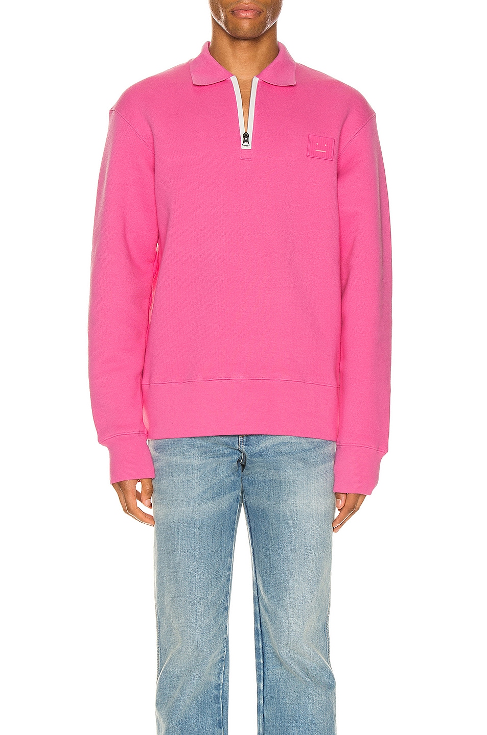 Image 1 of Acne Studios Ferd Face Half Zip Sweatshirt in Bubblegum Pink