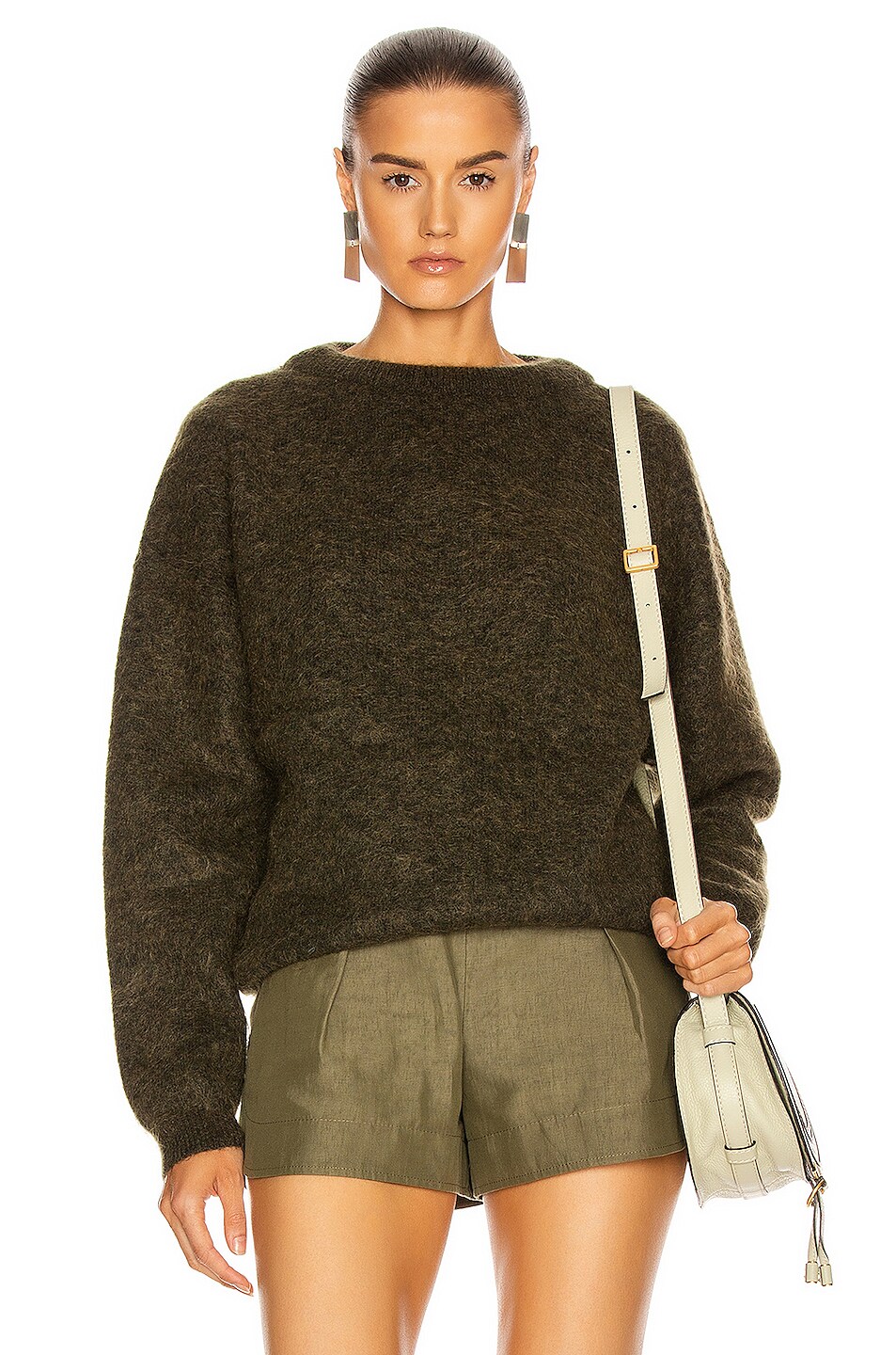 Image 1 of Acne Studios Dramatic Mohair Sweater in Olive Green