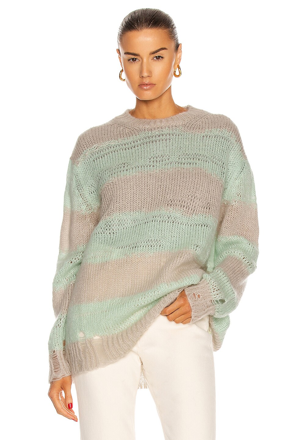 Image 1 of Acne Studios Striped Sweater in Mint & Grey