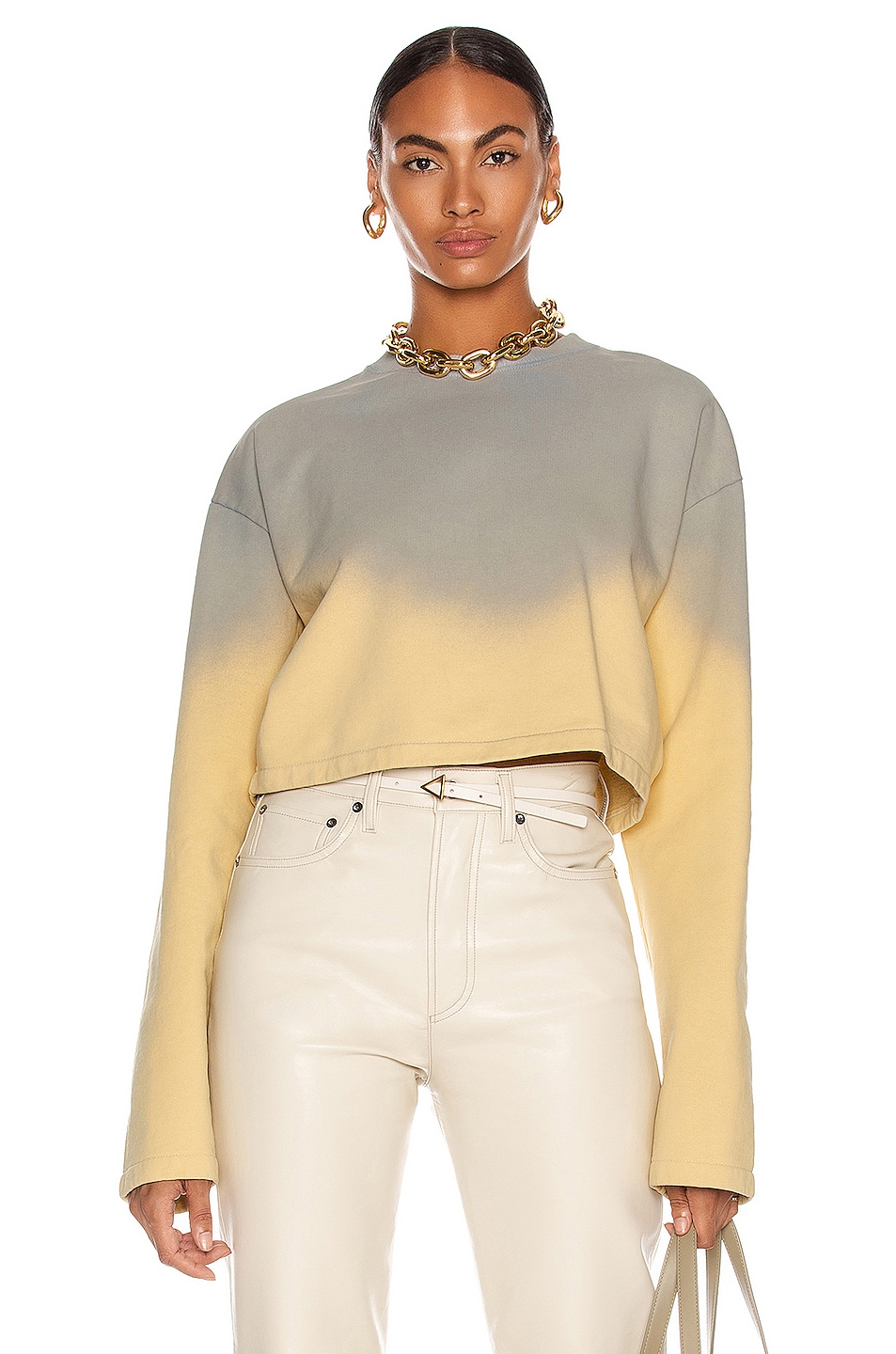 Image 1 of Acne Studios Ombre Cropped Sweater in Vanilla Yellow & Pale Blue
