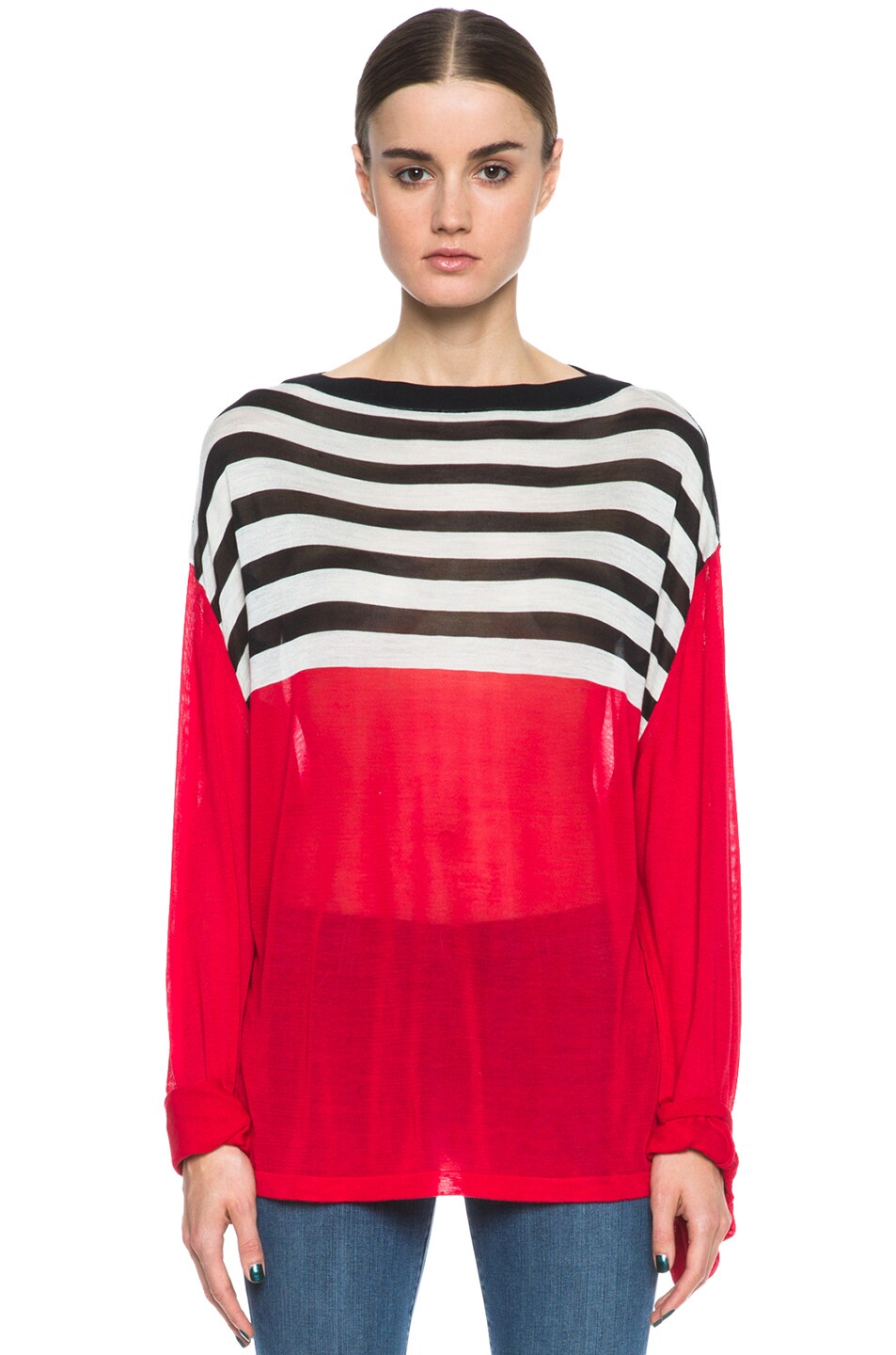 Image 1 of Acne Studios Silk Optic Stripe Sweater in Poppy Red