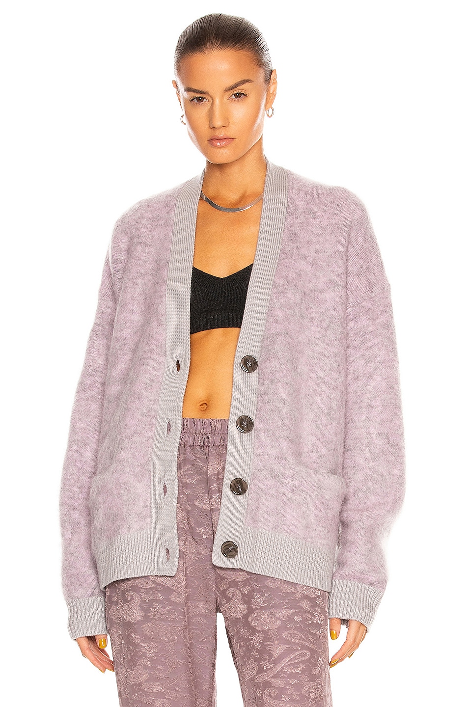 Image 1 of Acne Studios Rives Mohair Cardigan in Dusty Lilac