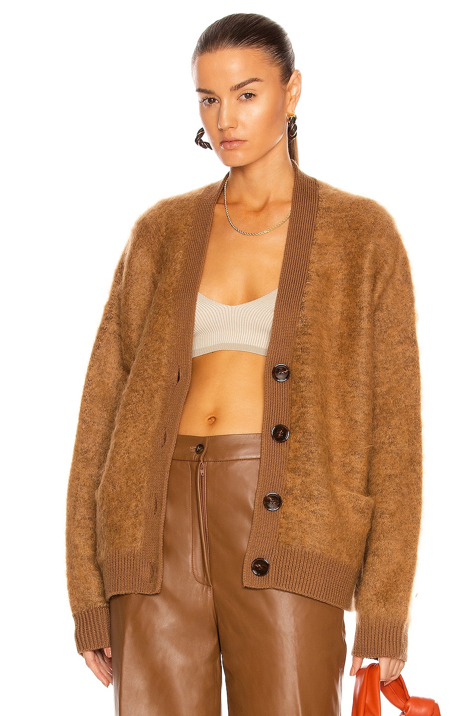 Image 1 of Acne Studios Rives Mohair Cardigan in Toffee Brown