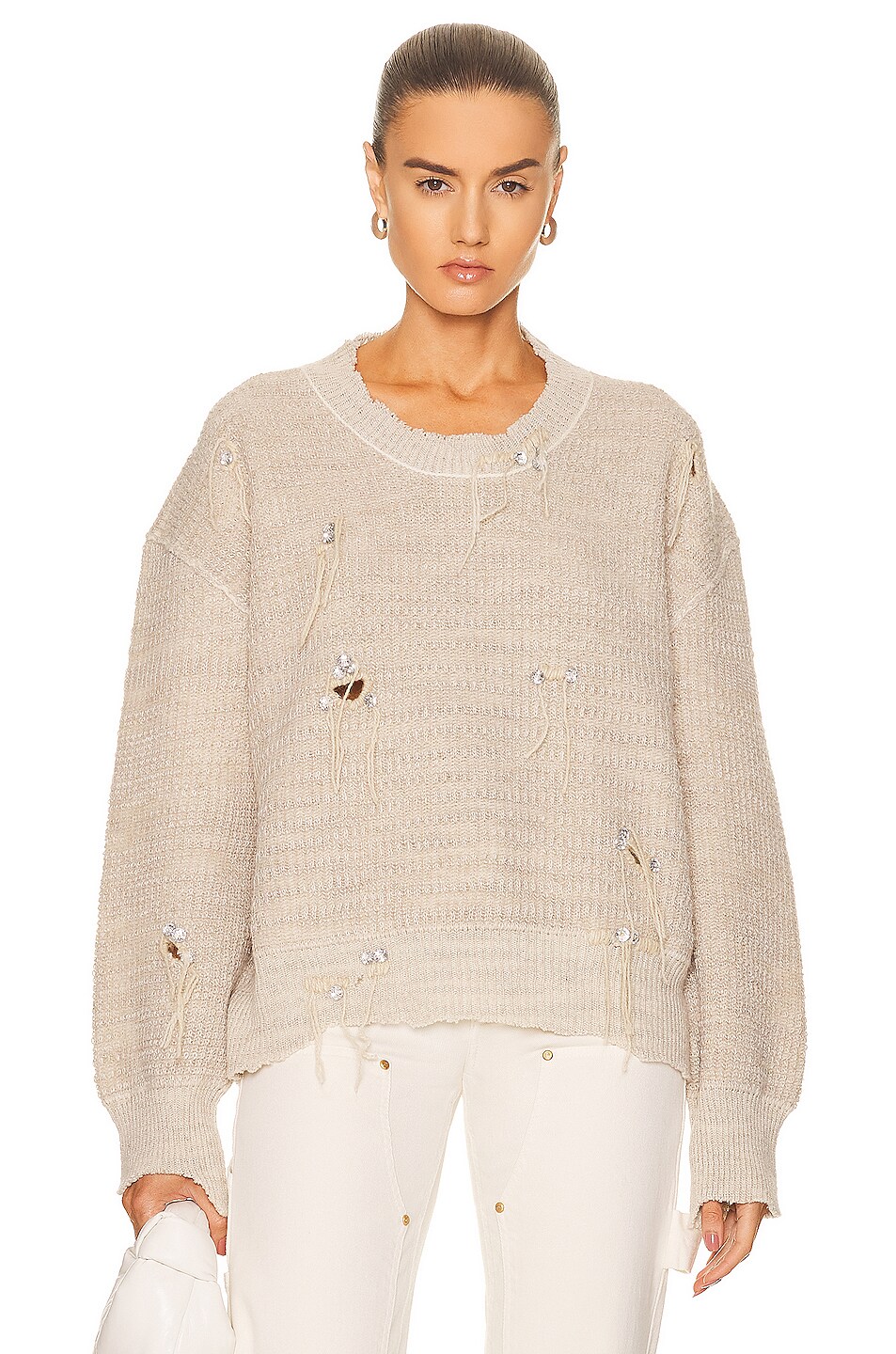 Image 1 of Acne Studios Cropped Sweater in Pale Grey & White