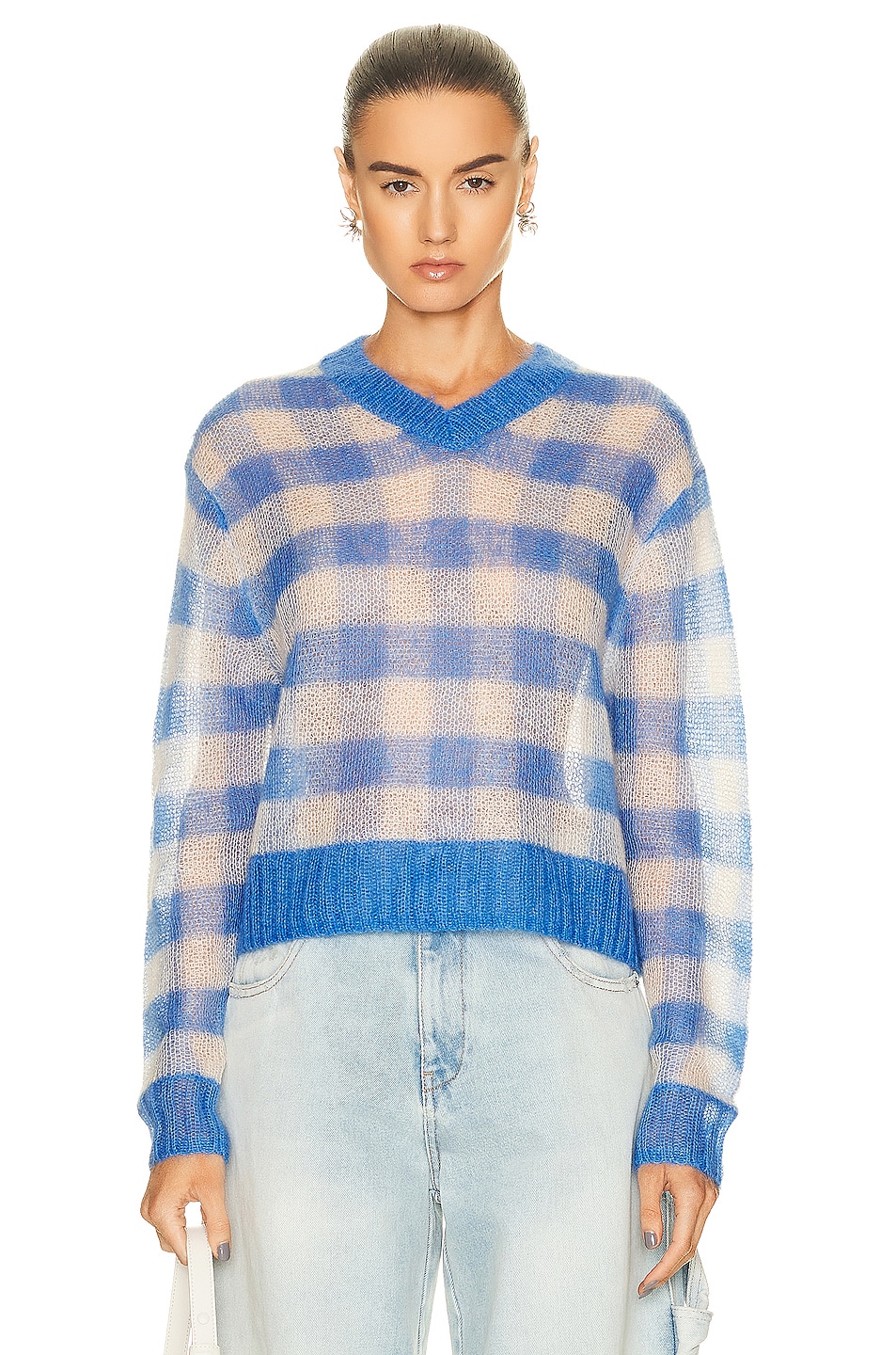Image 1 of Acne Studios Knit Sweater in Blue & Light Beige