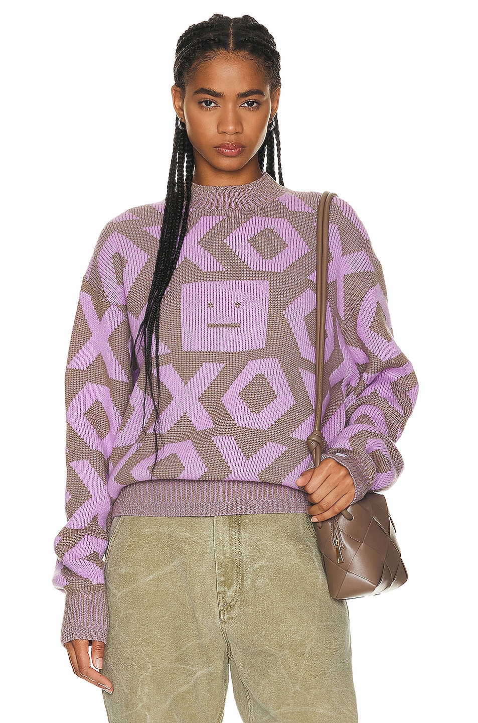Image 1 of Acne Studios Face Sweater in Khaki Beige & Smoky Purple