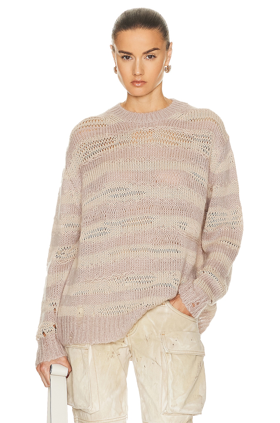 Image 1 of Acne Studios Distressed Sweater in Warm Beige & Champagne