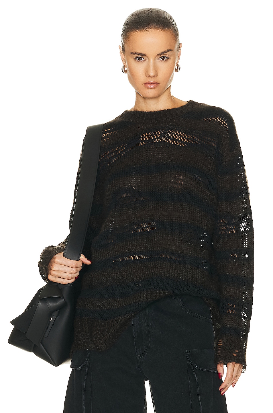 Image 1 of Acne Studios Distressed Sweater in Warm Charcoal Grey & Black